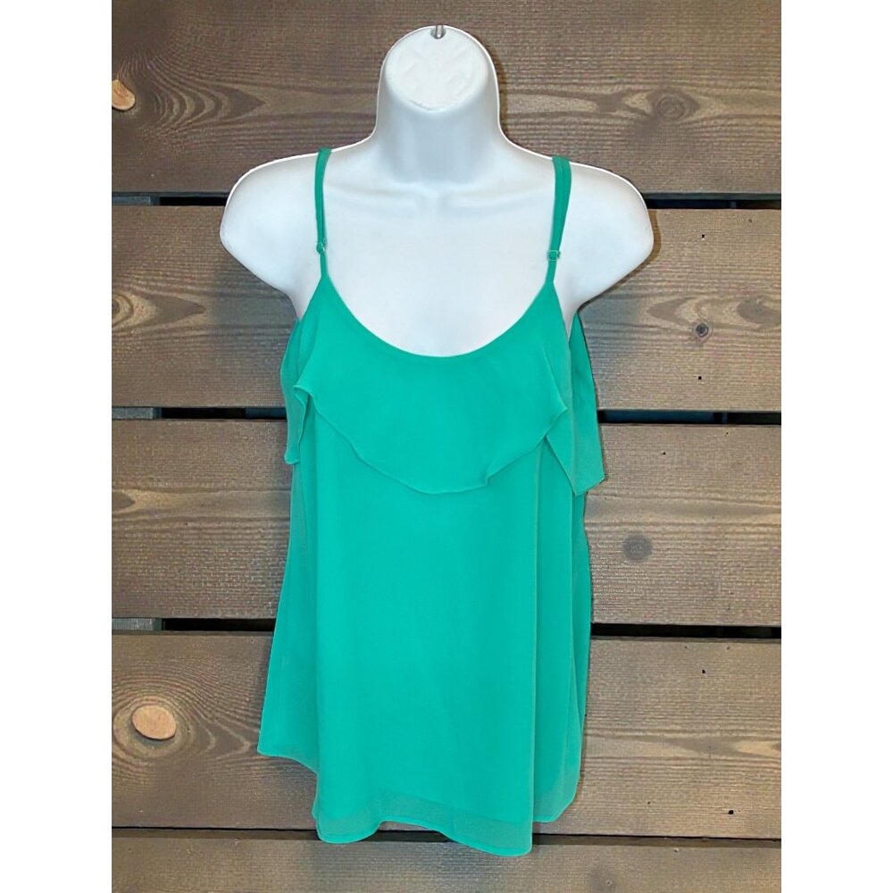 Naked Zebra Womens Green Sleeveless Ruffle Layered Spaghetti Strap Top Size S Li